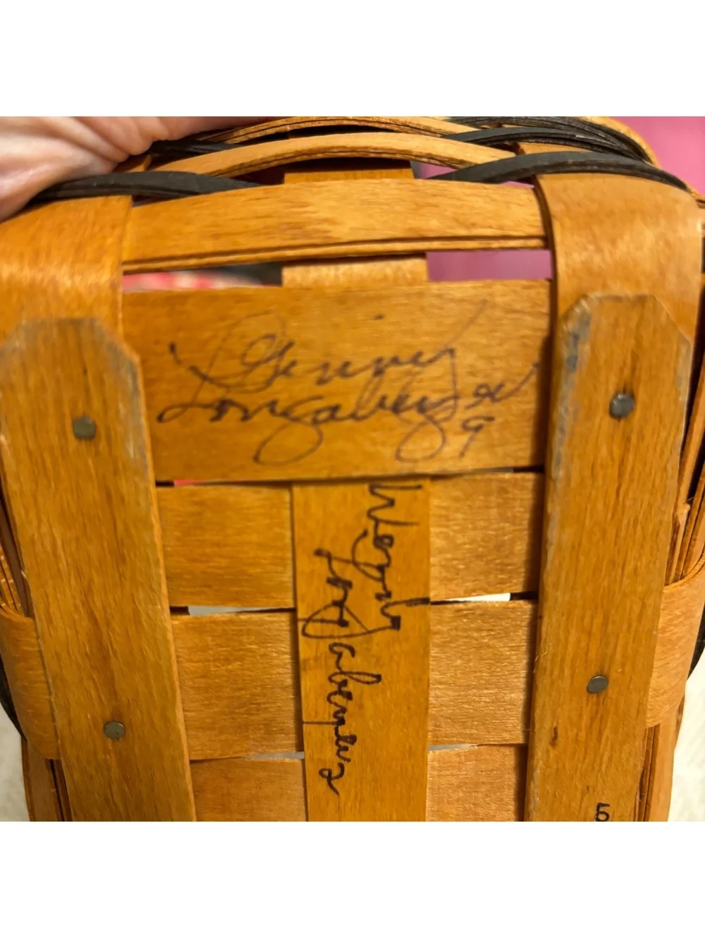 Longaberger Basket with Liners & 4 Signatures - 1995 & 2 Purses